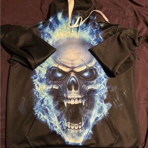 Men's Black and Blue Skull Graphic Hoodie